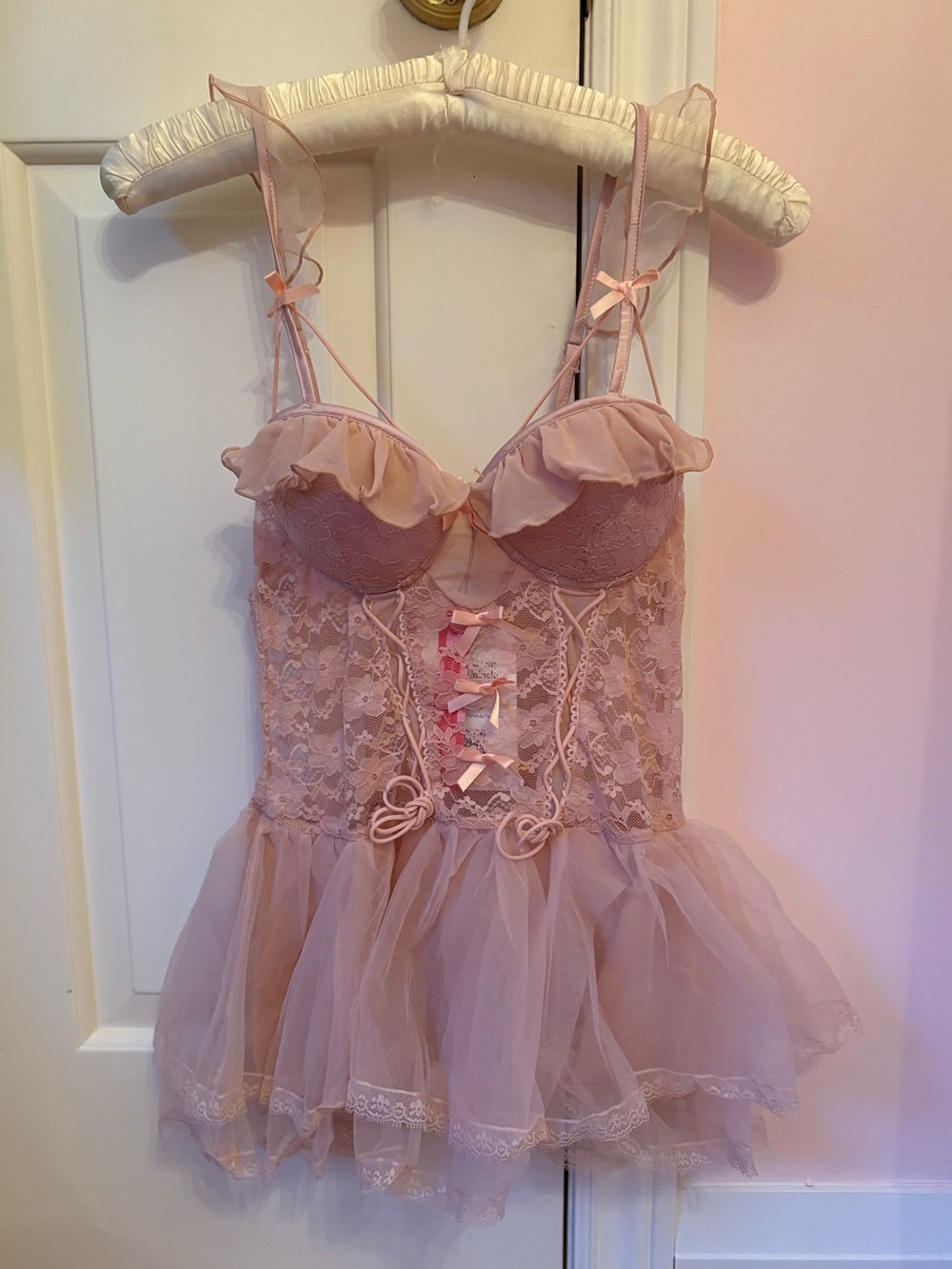 Sweetheart Floral Lace Bowknot Lace Up Lingerie With Thong Set